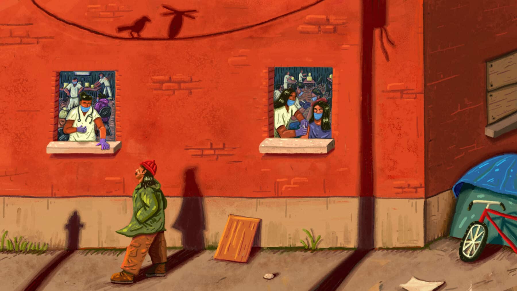Rey Velasquez Sagcal's illustration for "When Robot and Crow Saved East St. Louis" by Annalee Newitz